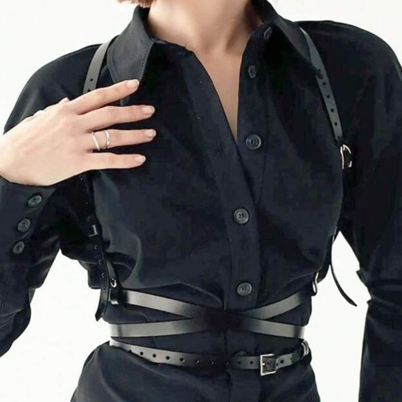 Black PU Leather Wrap-Around Suspender Harness Belt - Picture 9 of 10